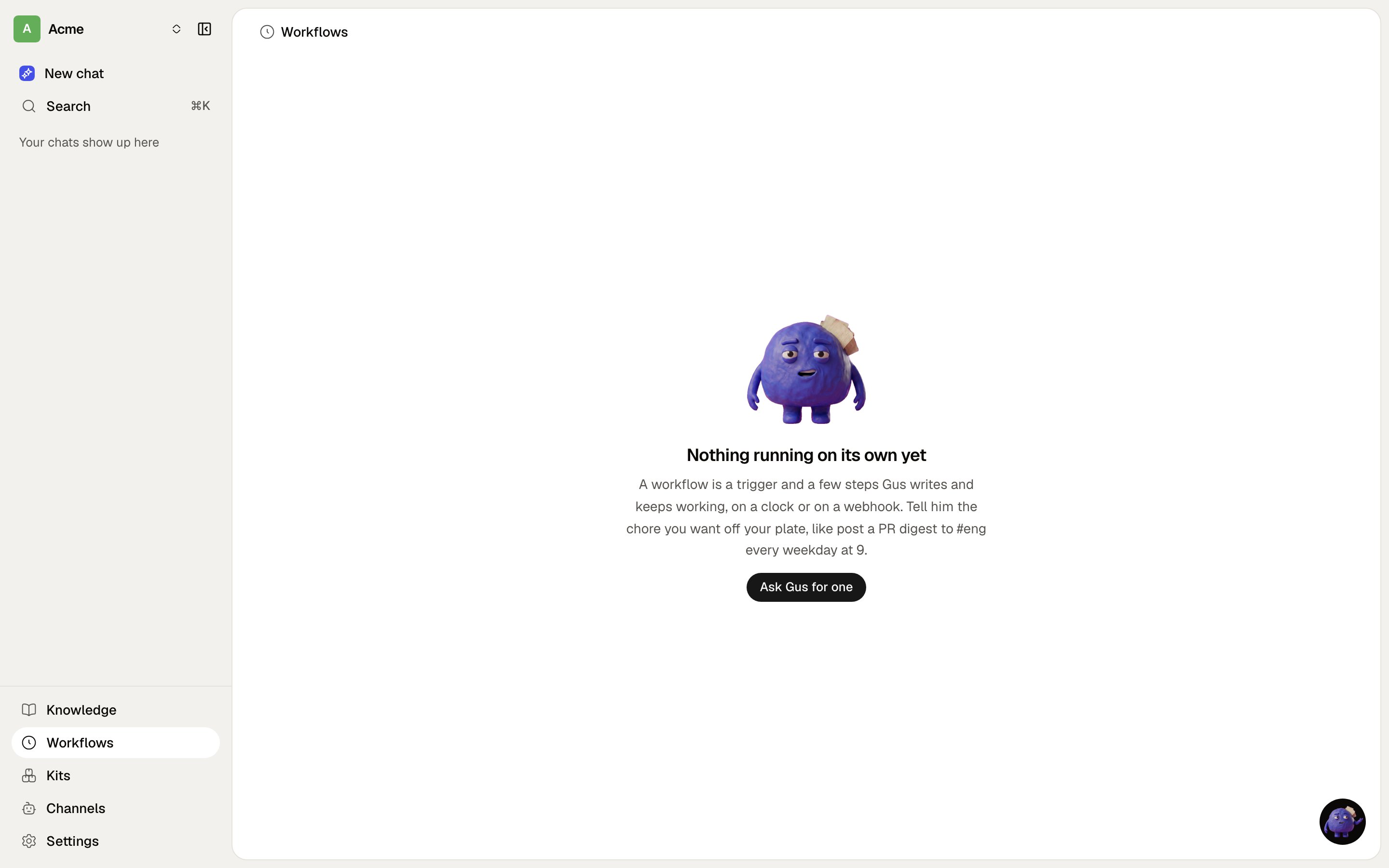 The Workflows screen in Craftspace