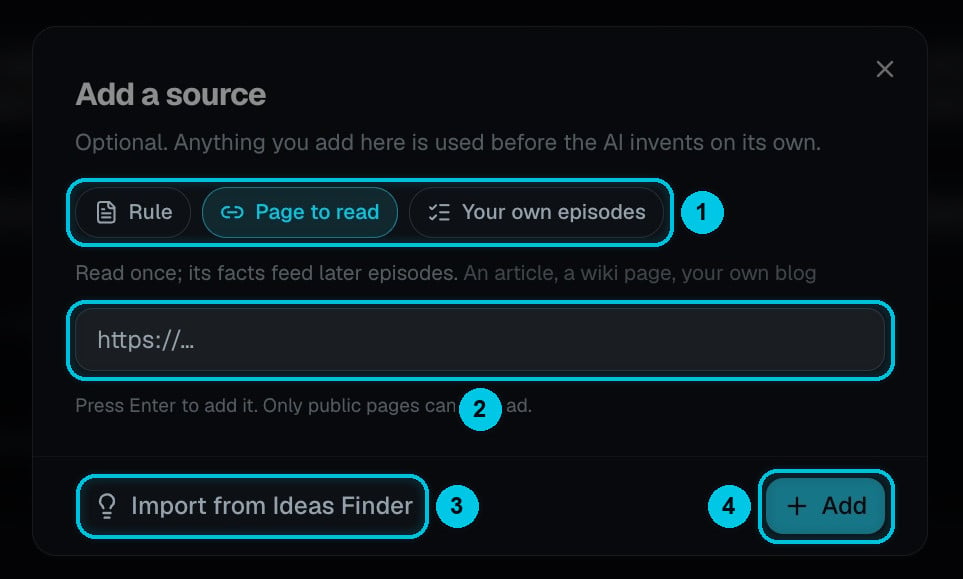La boîte de dialogue Ajouter une source