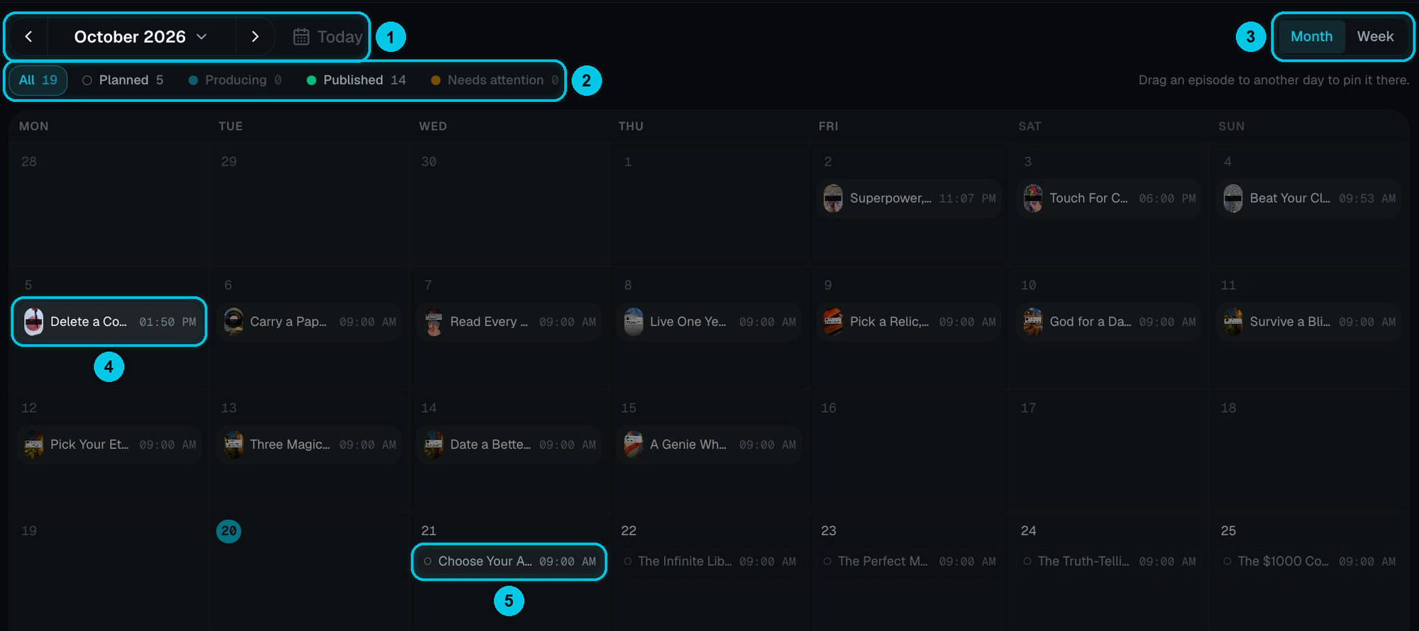 Der Autopilot-Kalender für Oktober mit veröffentlichten und geplanten Folgen