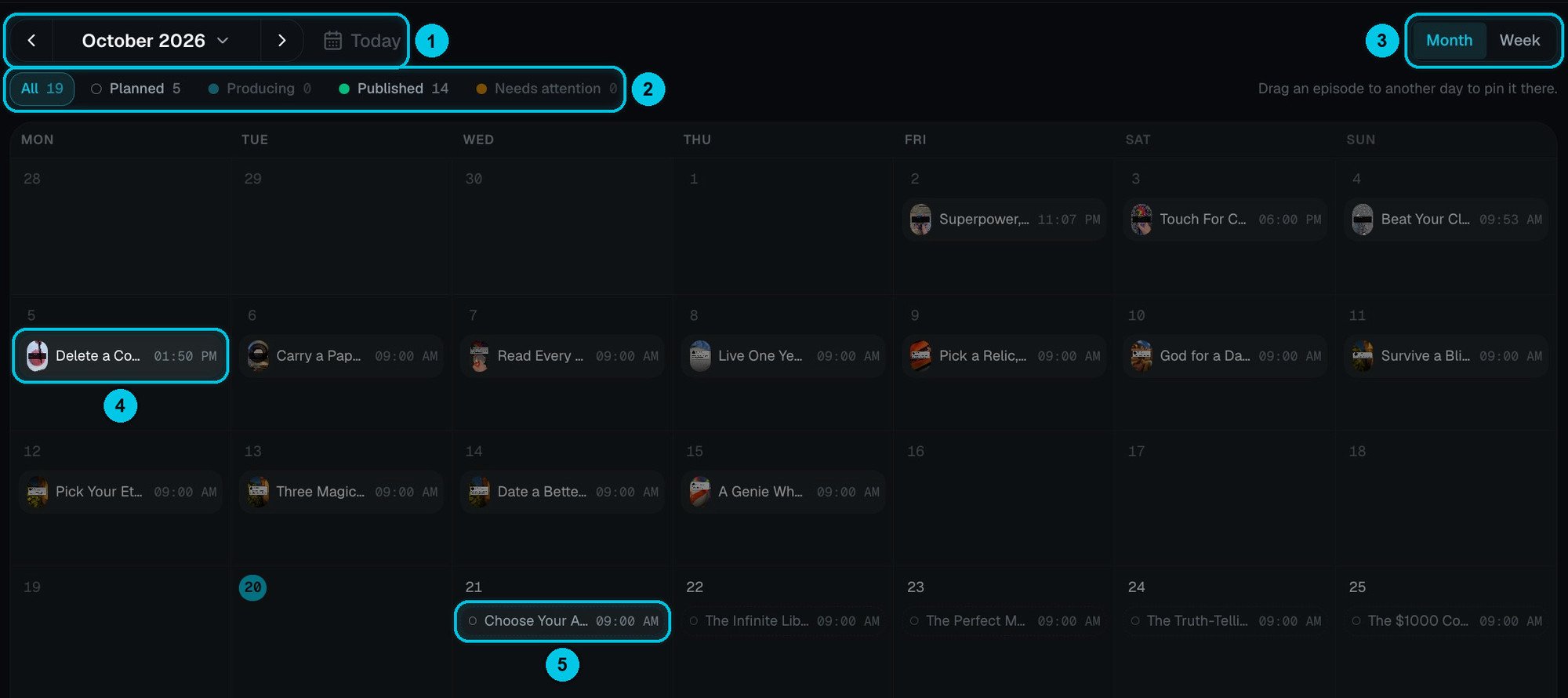 Der Autopilot-Kalender für Oktober mit veröffentlichten und geplanten Folgen