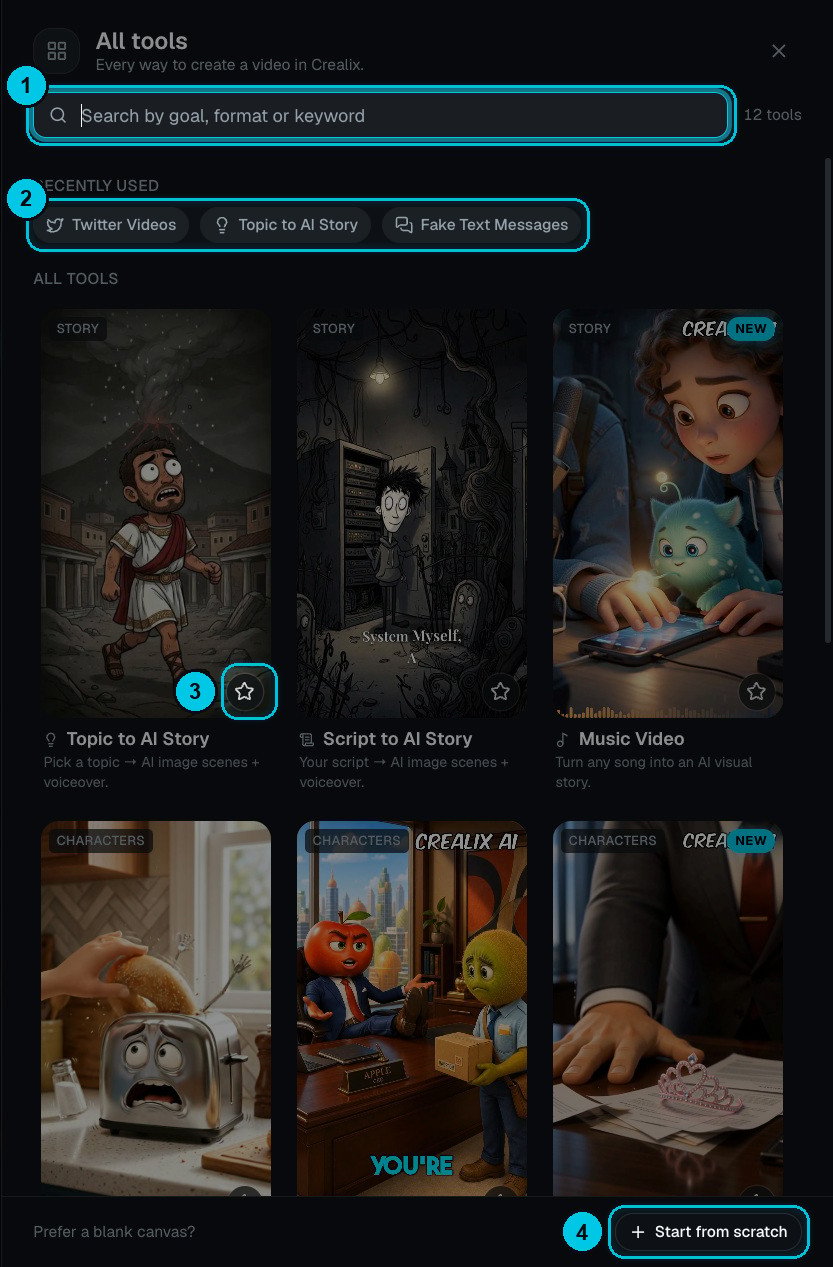 The All tools panel