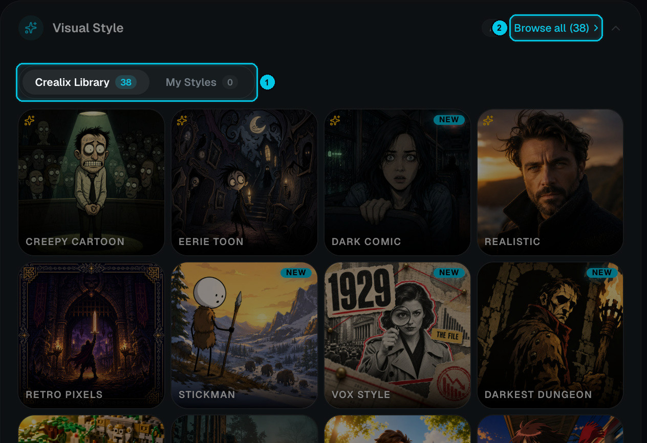 Grid of visual styles