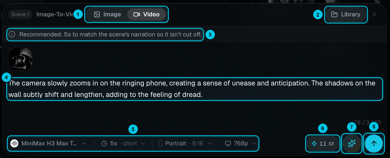 Der Image-To-Video-Composer für Szene 1