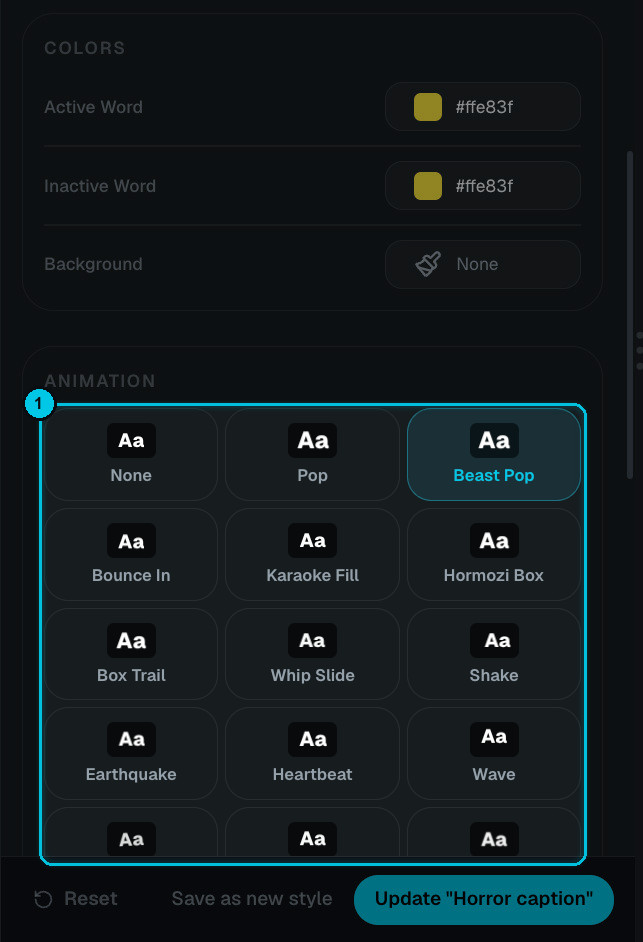Caption animation options