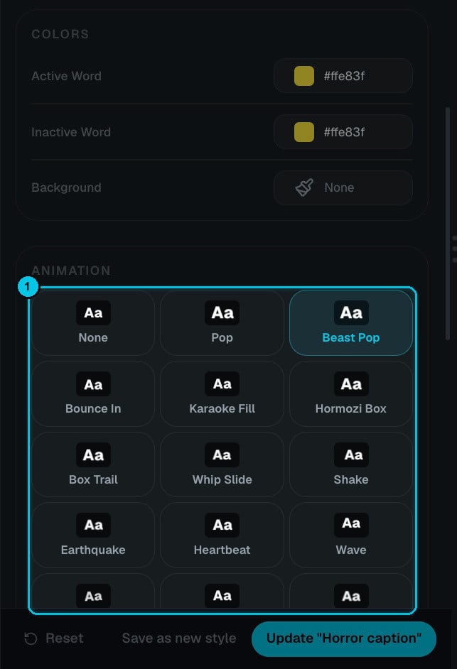 Caption animation options