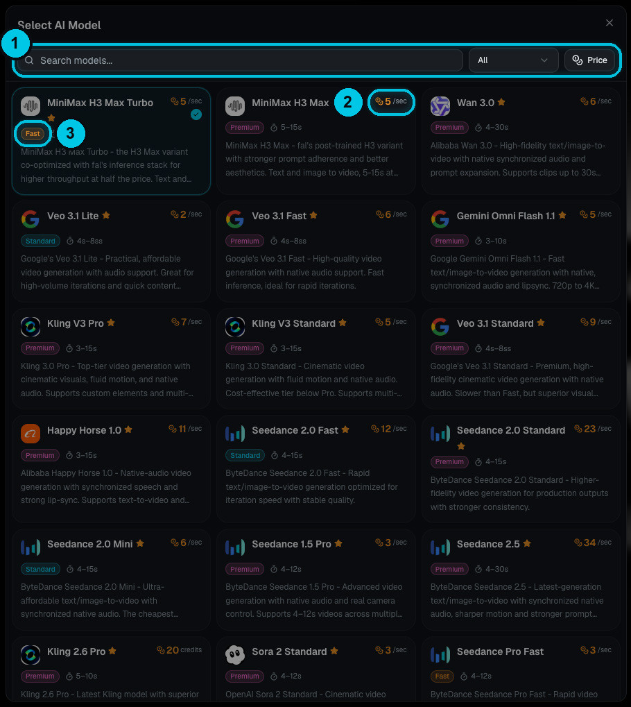 The video model picker