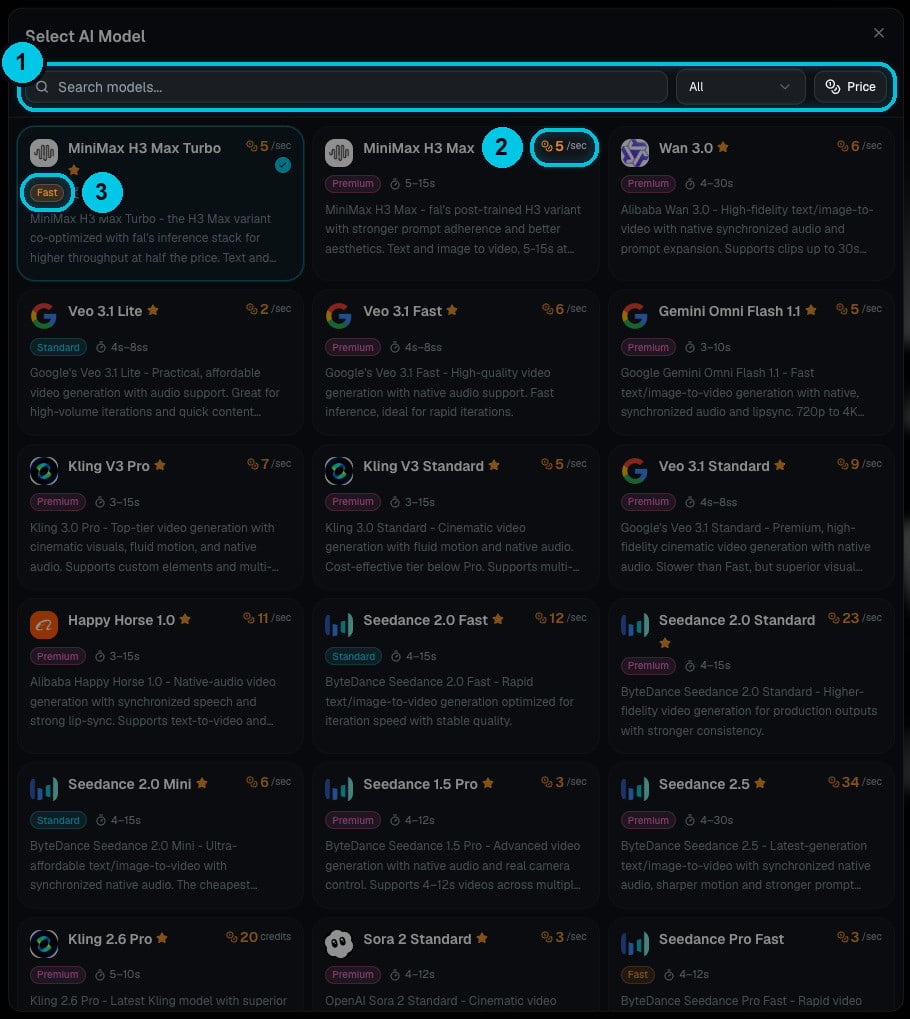 The video model picker
