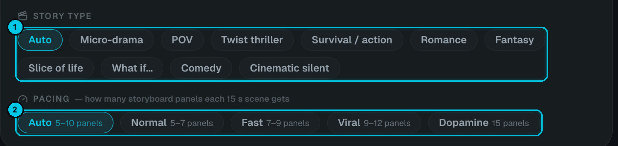 Story type chips and pacing chips