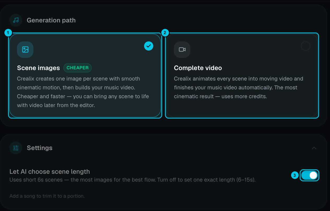 Generation path cards and the scene length setting