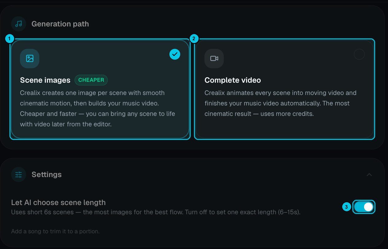 Generation path cards and the scene length setting