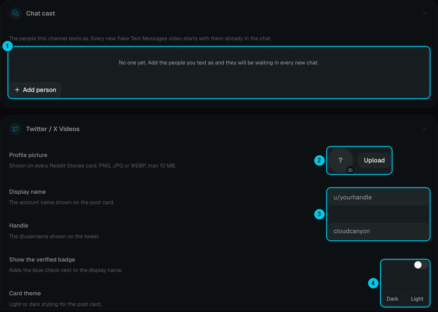The Chat cast and Twitter / X Videos sections of My Brand