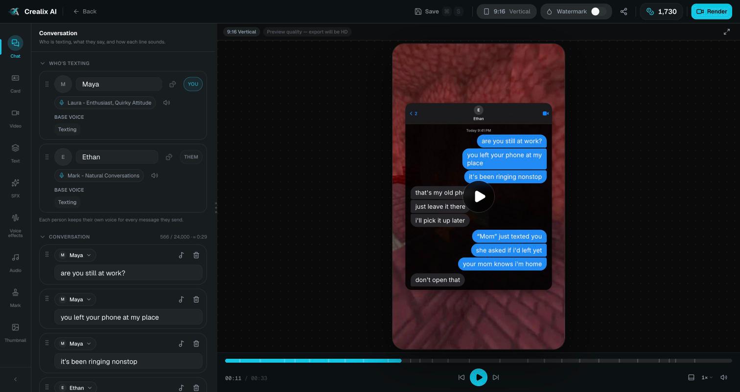 Editing a fake text conversation