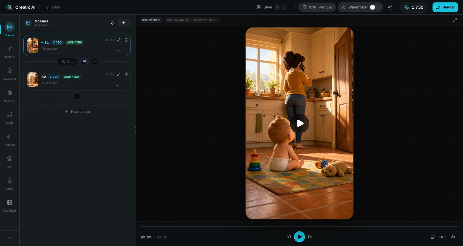 A Studio project with two animated scenes