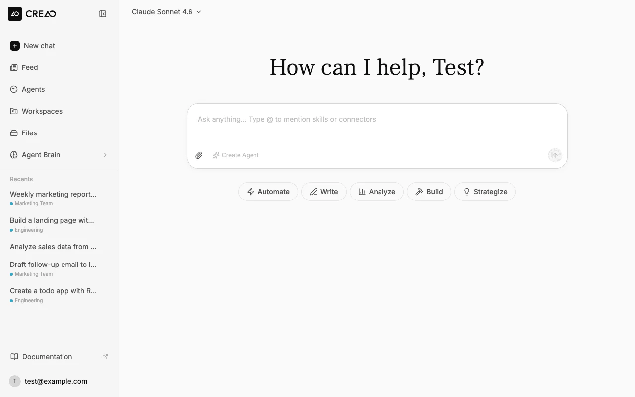 Chat empty state showing the How can I help prompt with suggestion cards