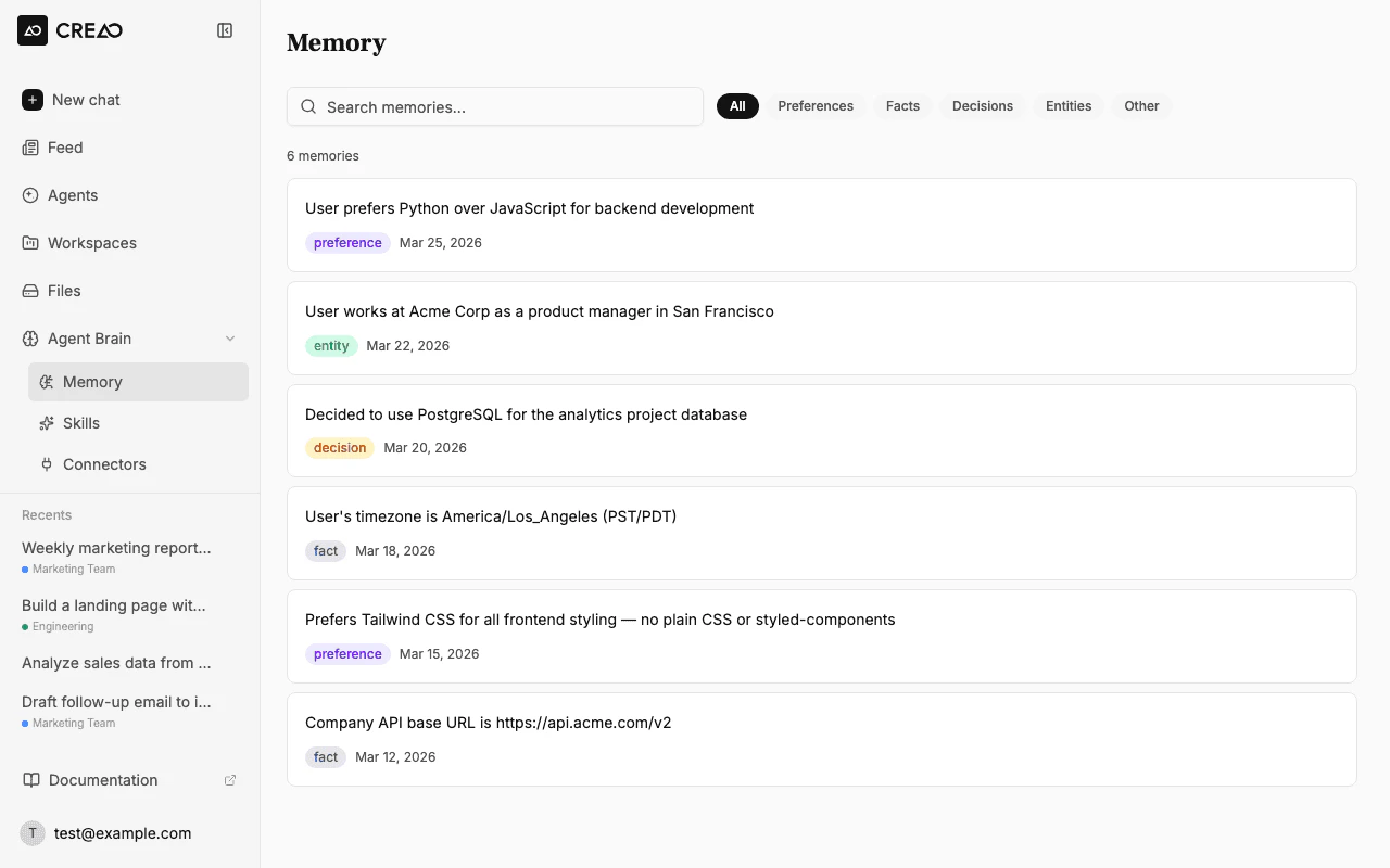 Memory page with saved memories