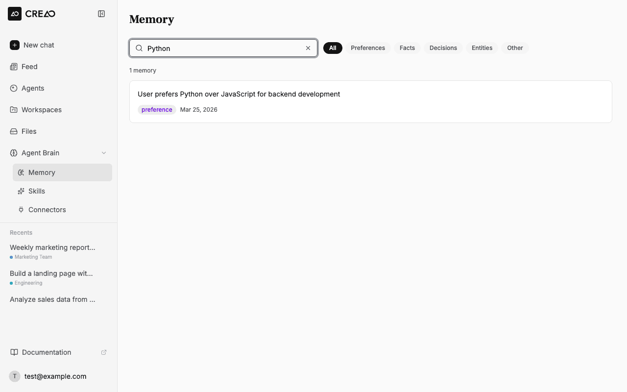 Memory search filtering results