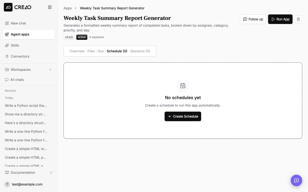 Schedule tab on agent detail page