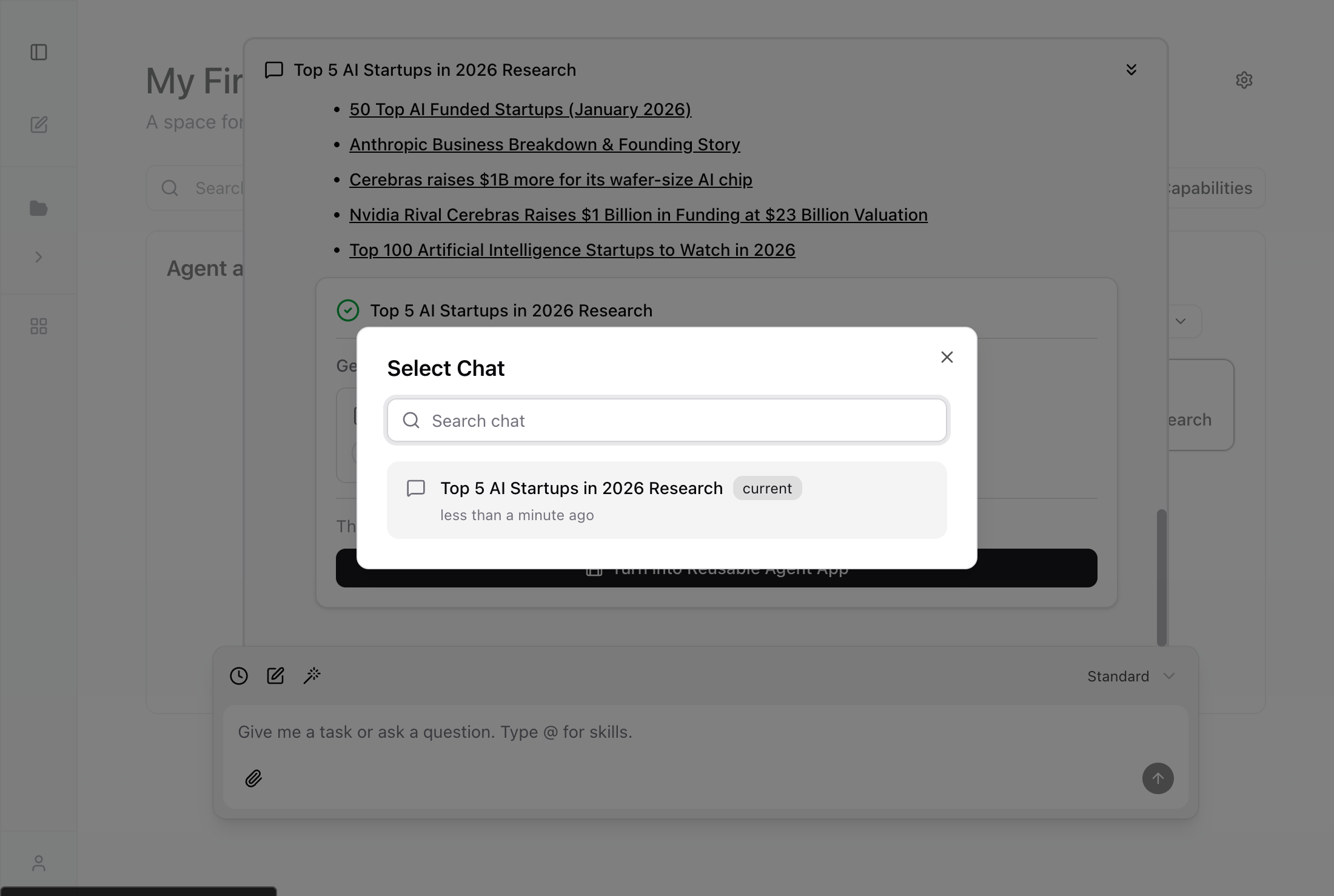 Chat history dialog with previous conversations