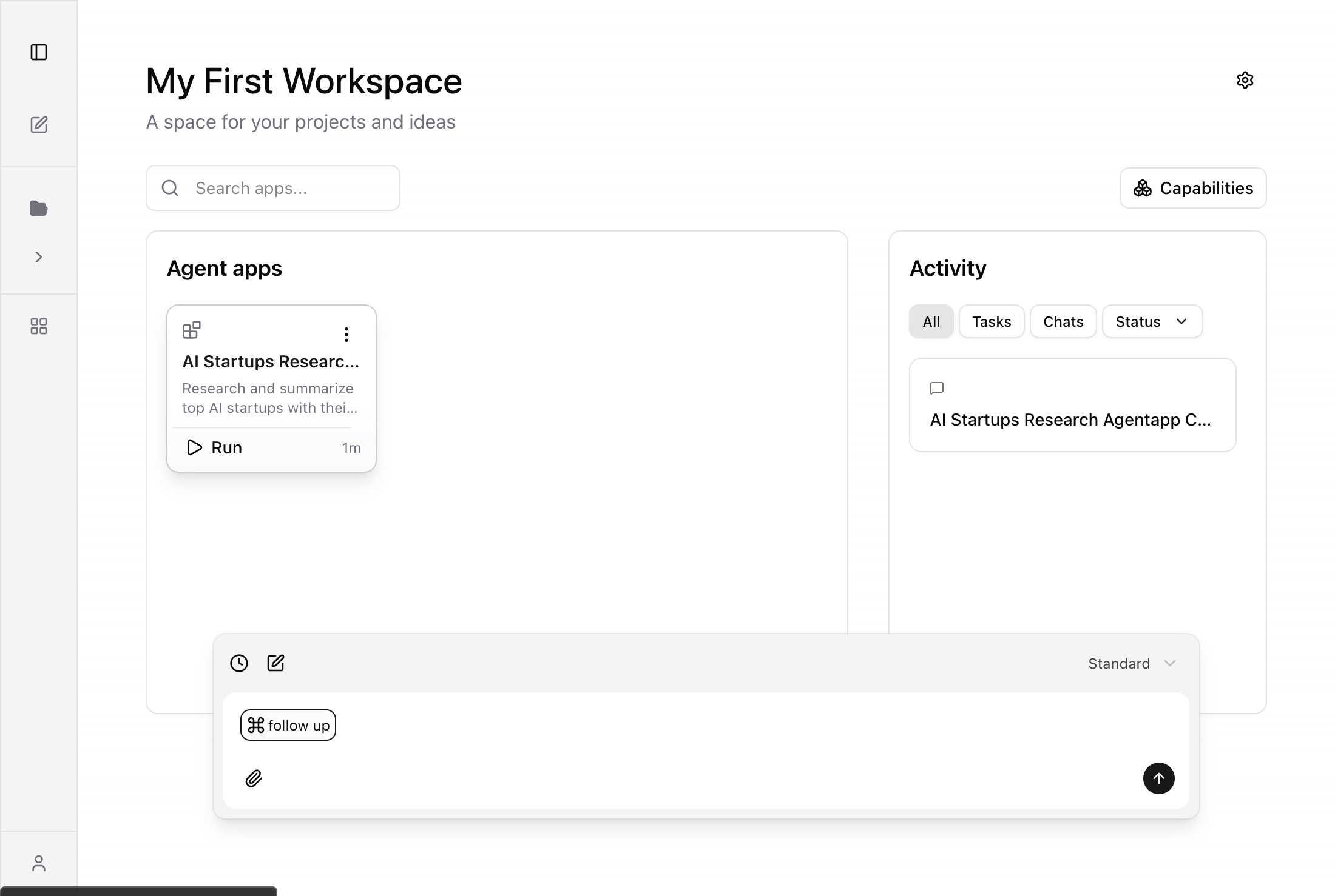 Follow-up chip in the chat bar