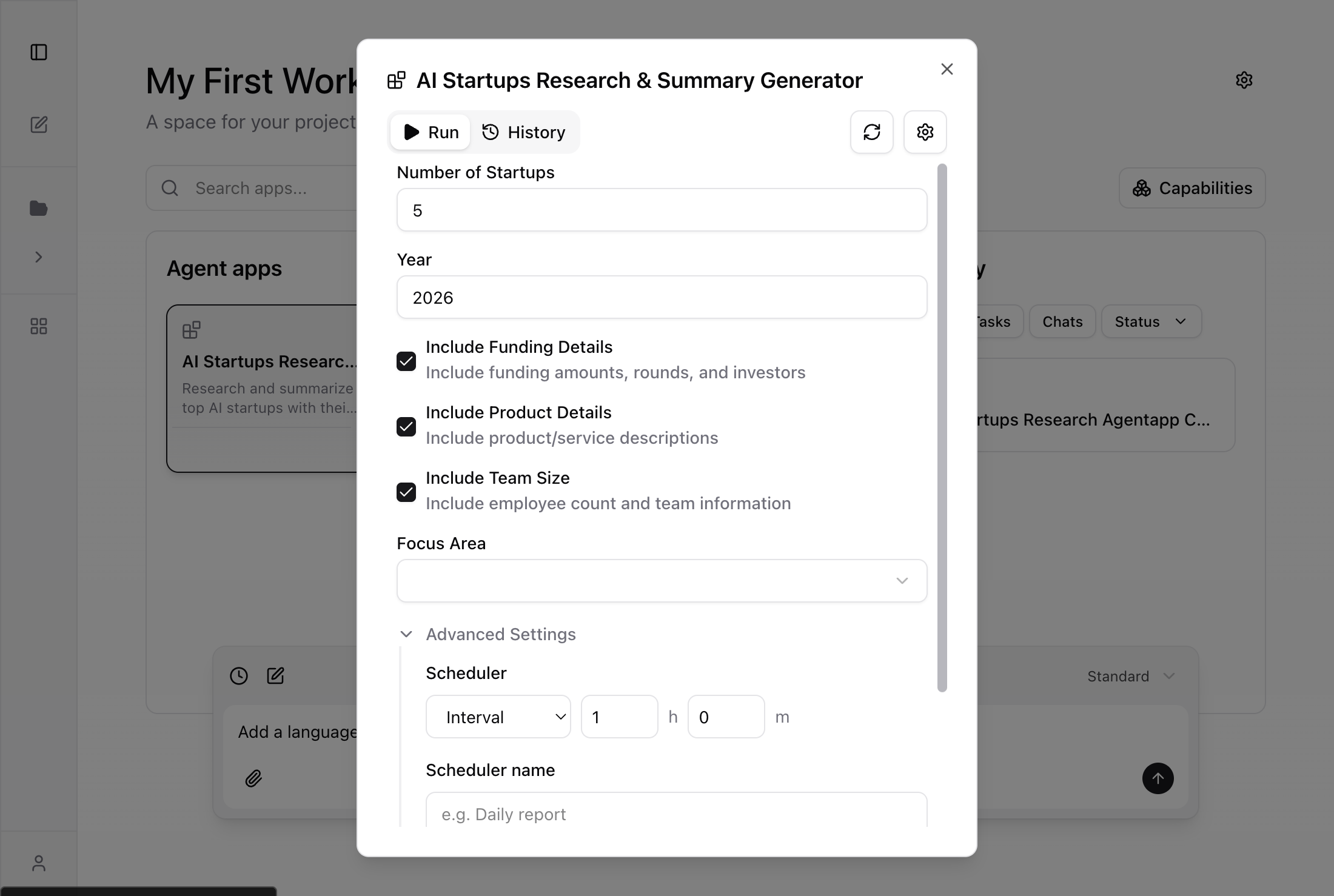 Interval schedule configured for every 1 minute