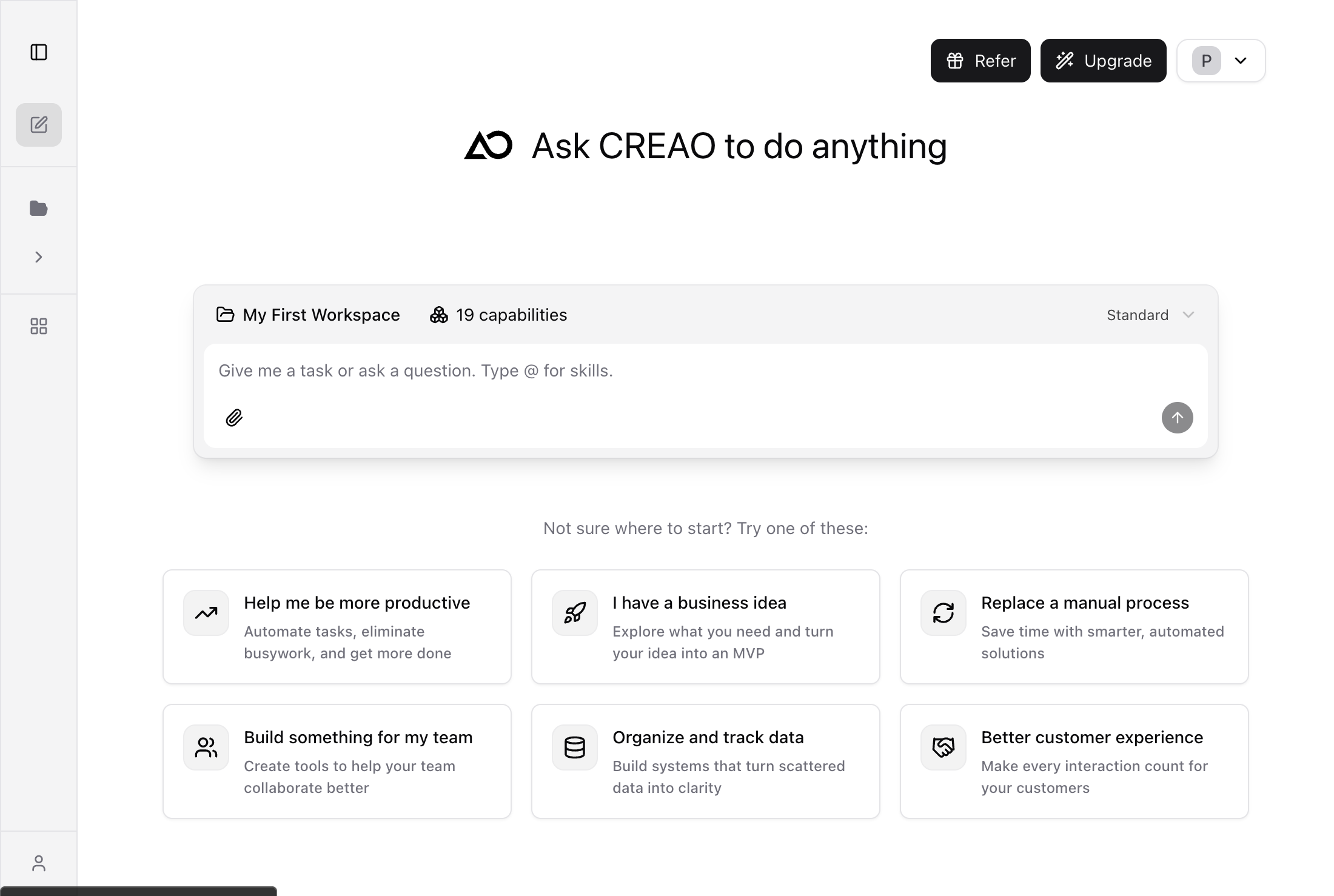 Workspace with Super Agent chat bar