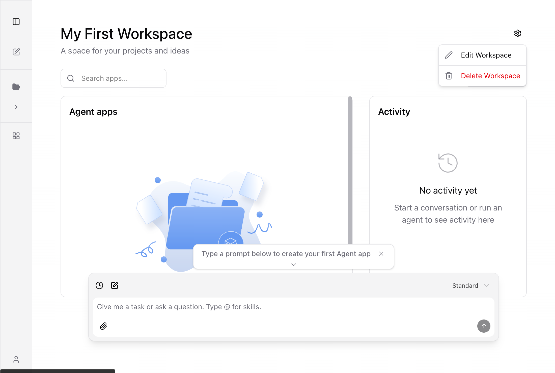 Workspace settings menu with Edit and Delete options