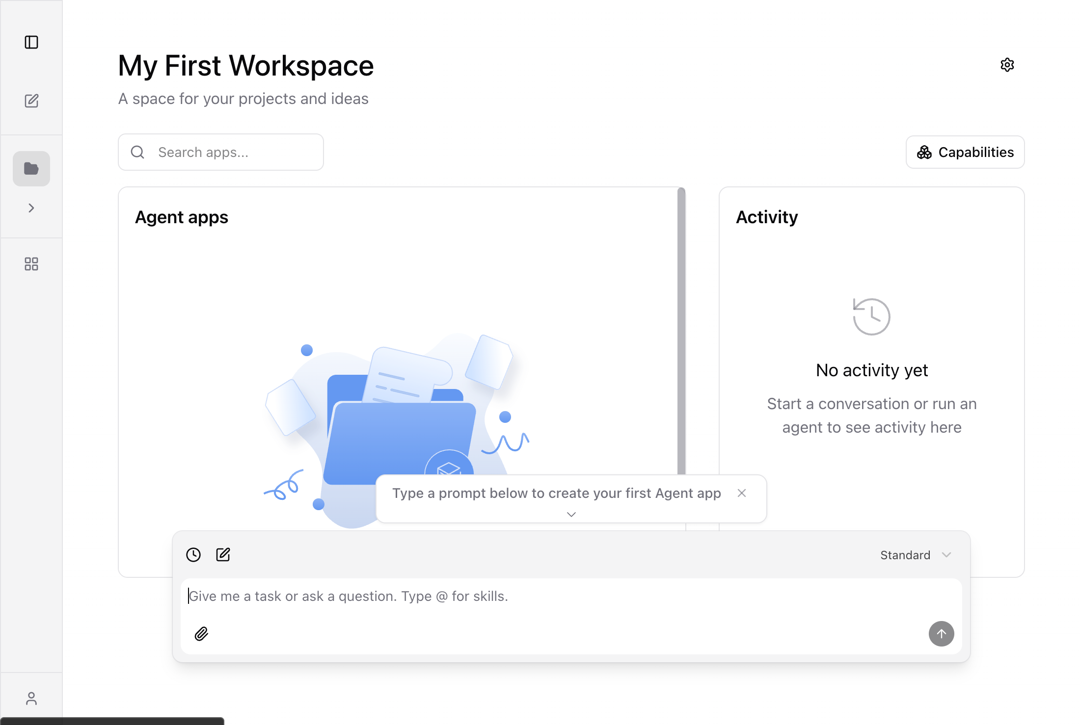 Workspace with Agent App and Super Agent chat bar