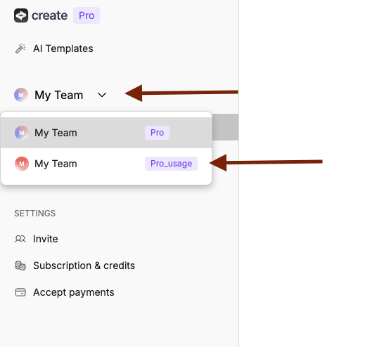 Team Account Toggle