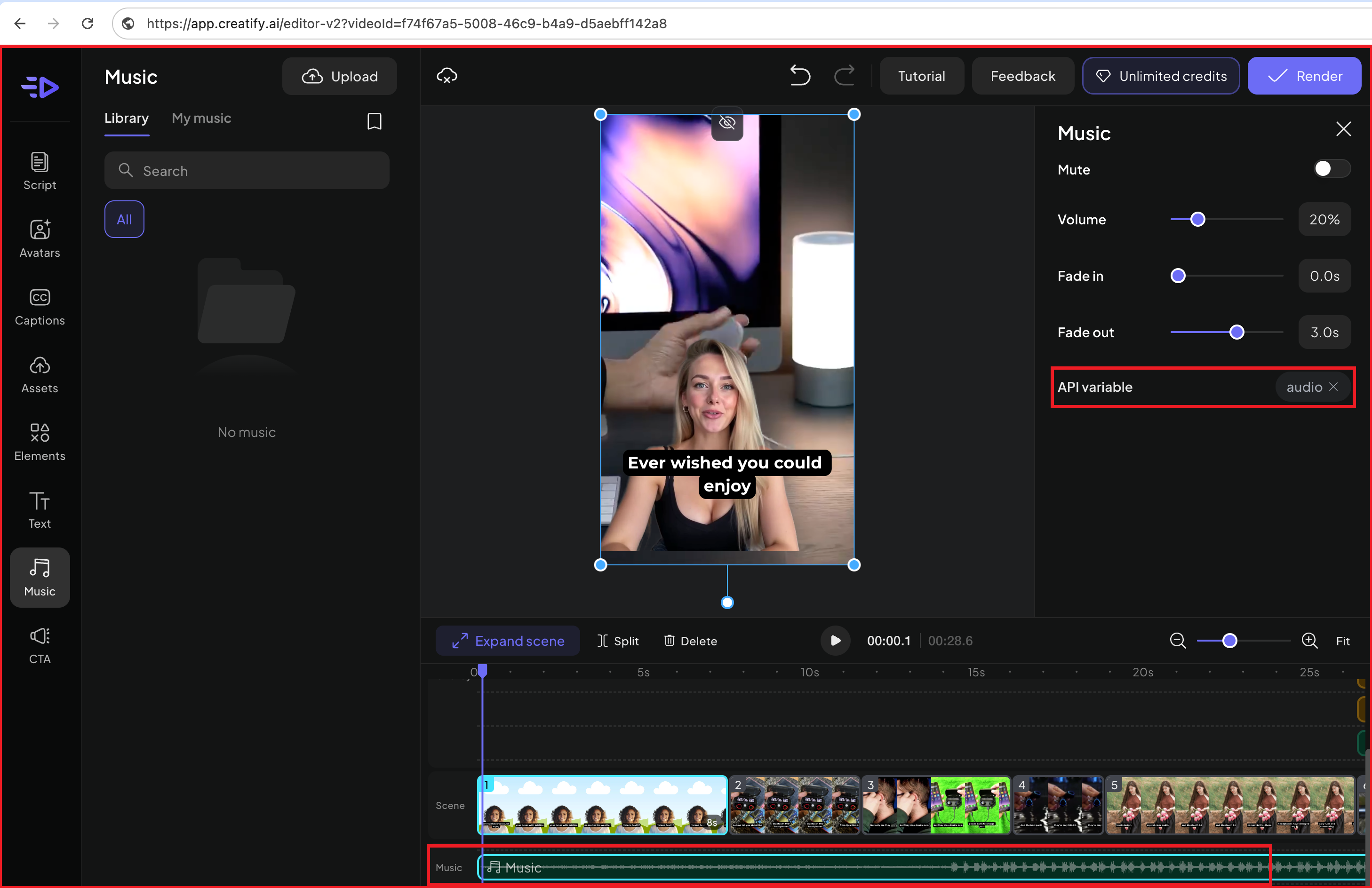 Add Audio Element on Creatify.ai