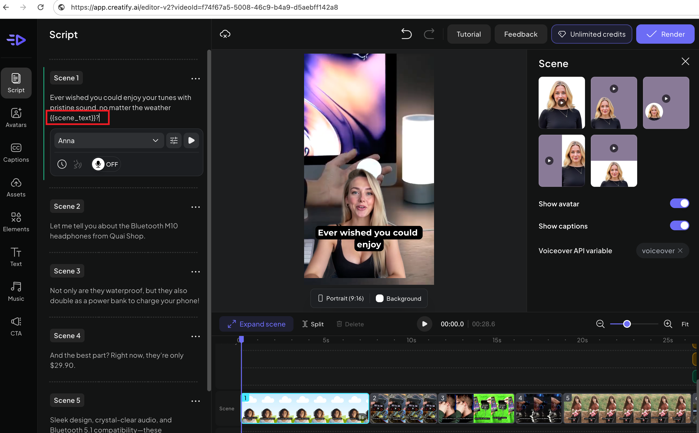 Add Text Element (Scene Text) on Creatify.ai