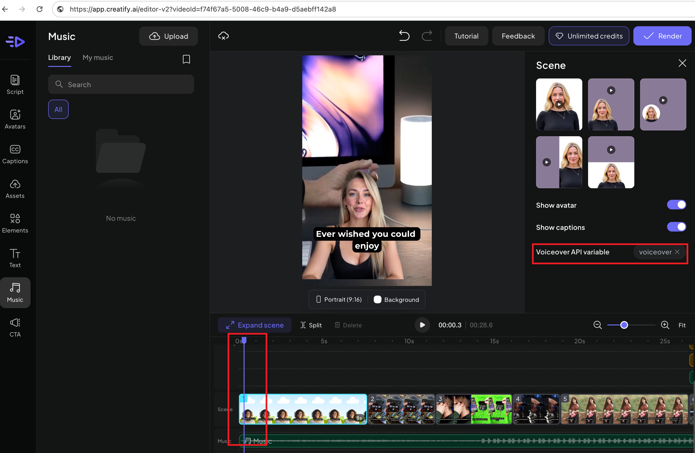 Add Voiceover Element on Creatify.ai