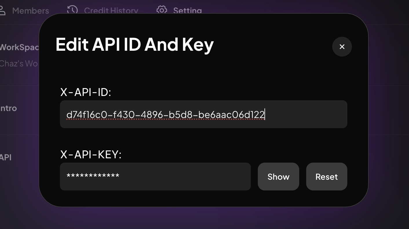 click show to get your api key