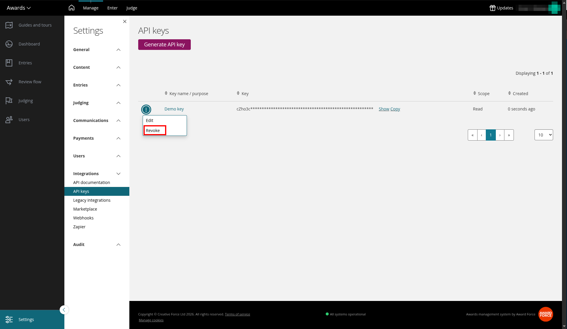 Update API key