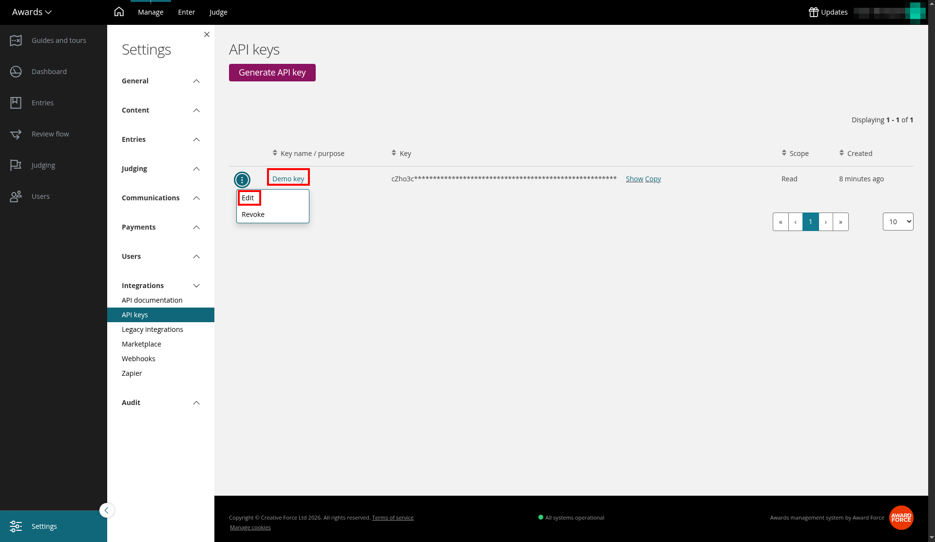 Update API key