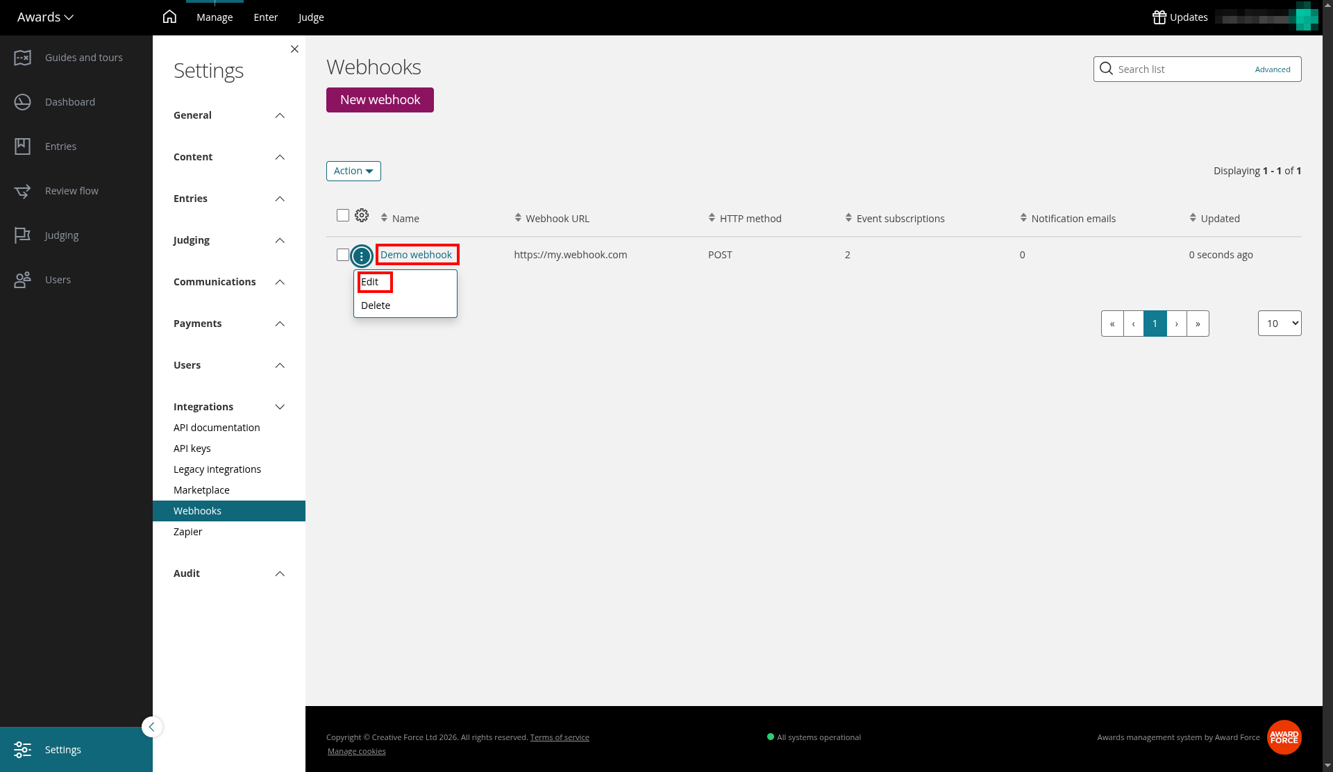 Edit webhook