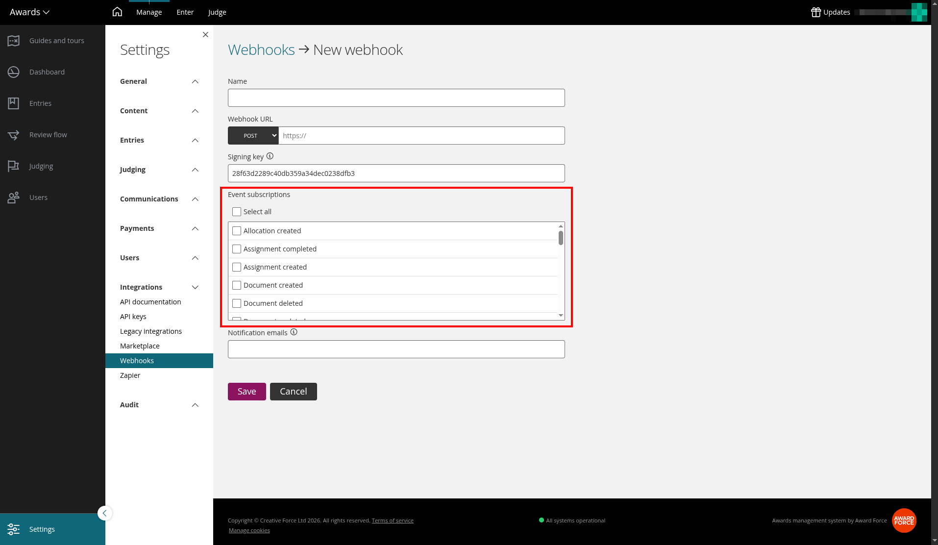 Edit webhook