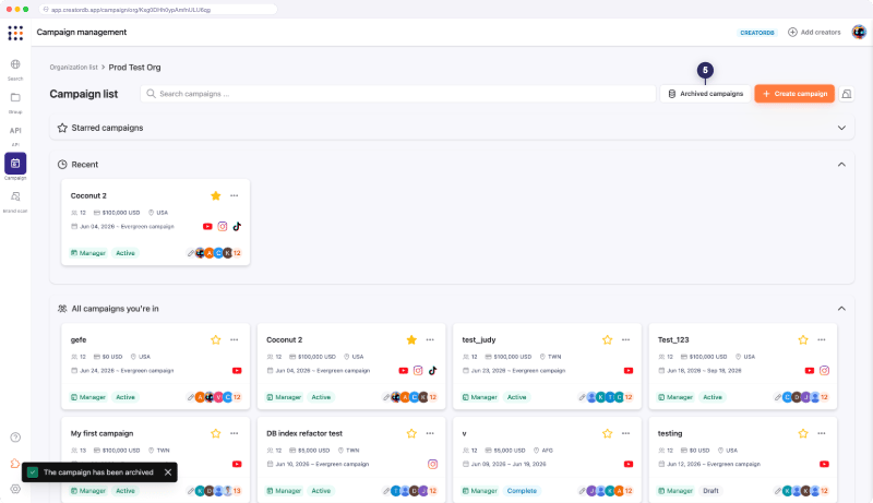 Click Archived campaigns