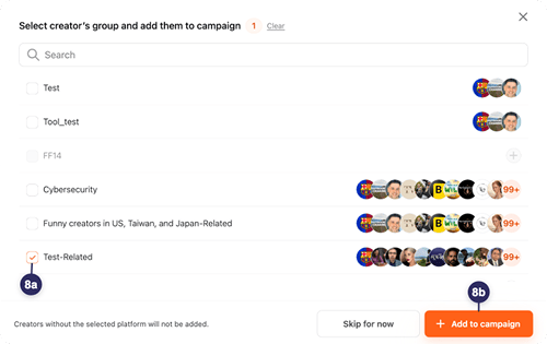 Add a creator group to the campaign
