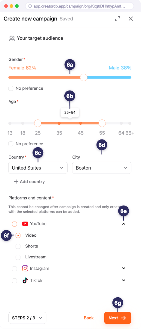 Select the campaign's target audience