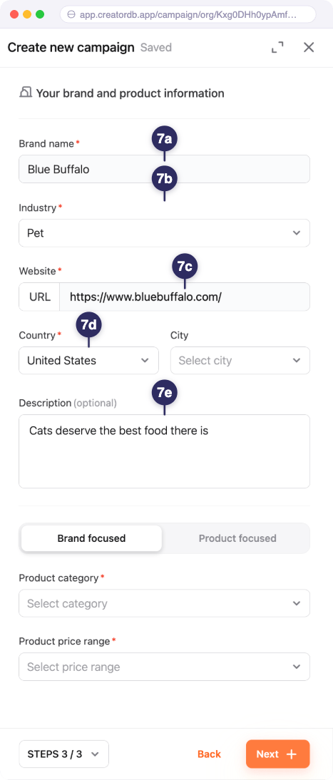 Enter the brand information