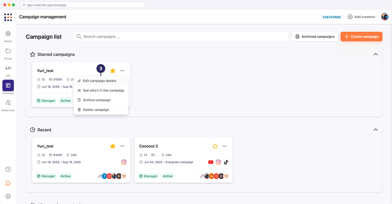 Edit campaign page