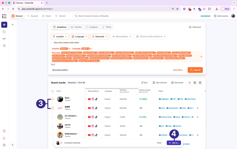 Adding creators to a group from search results