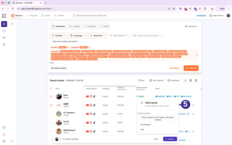 Adding creators to a group