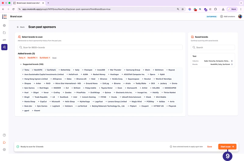 Sponsorships found tab