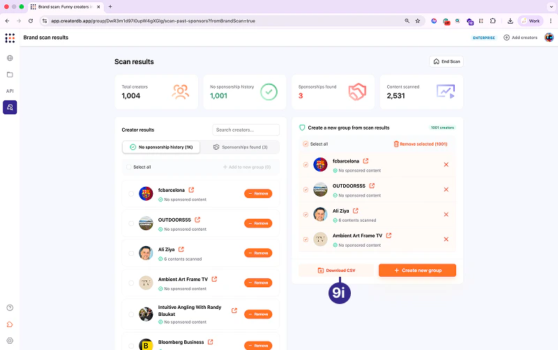 Download CSV button