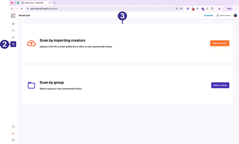 Import creators to start scan page