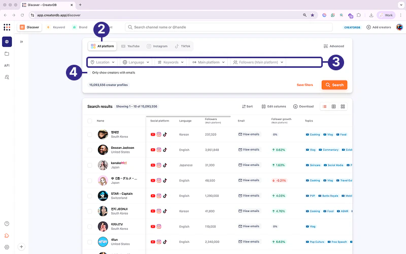 Discover search all platforms filters