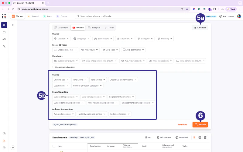 Discover search YouTube advanced filters results