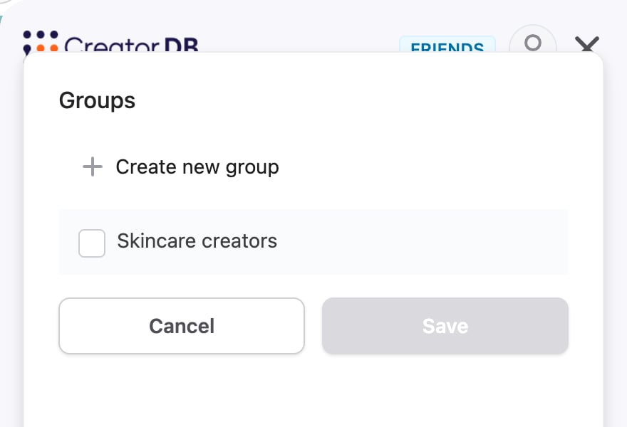 Groups window in Creator Analytics
