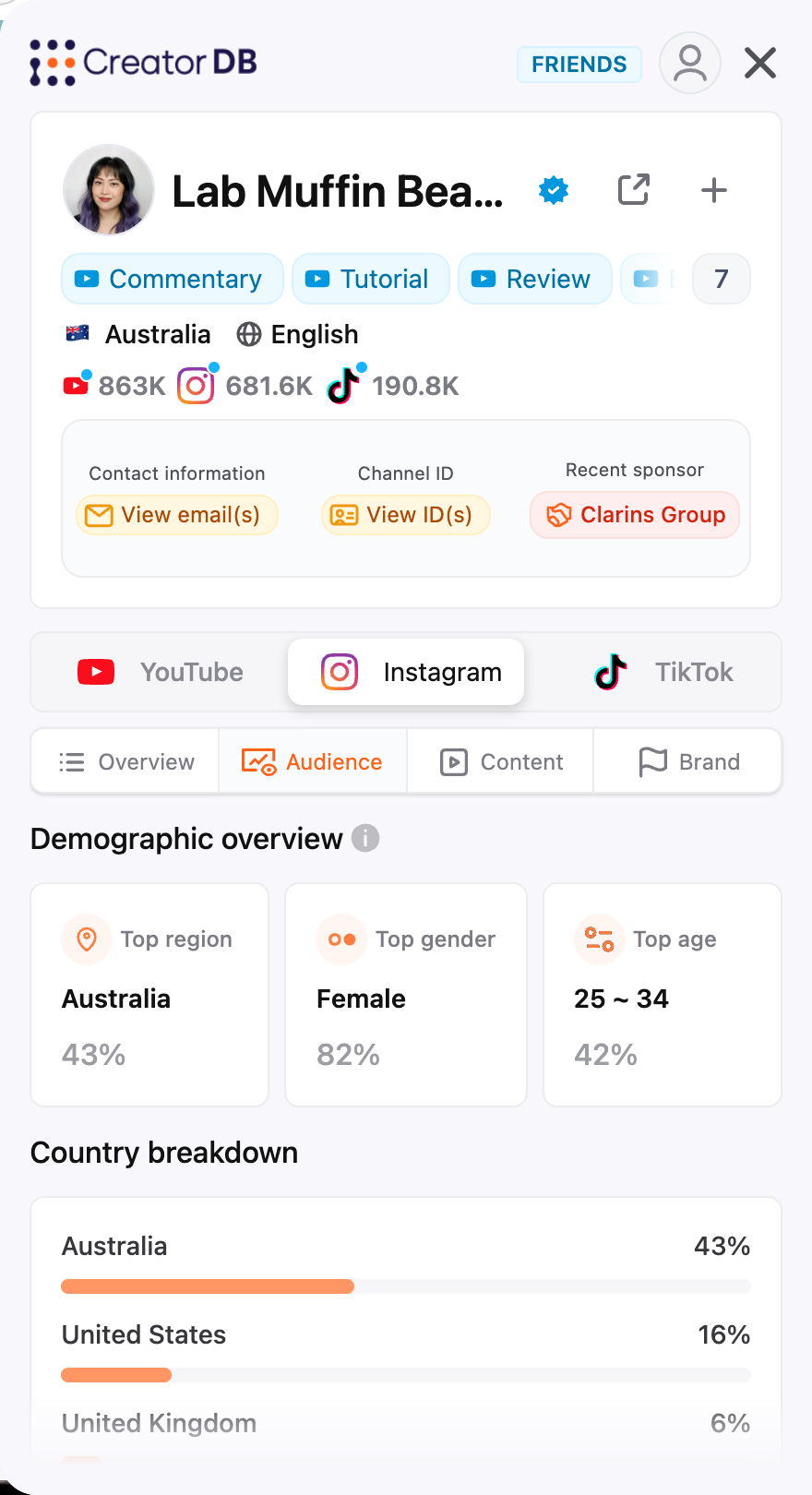 Instagram Audience tab
